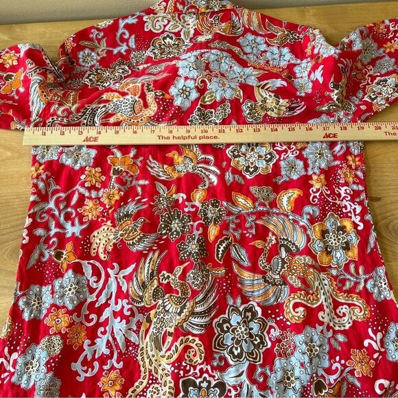 SOLD J MCLAUGHLIN LOIS SHIRT S RED FLORAL WHIMSY CASUAL COLORFUL STRETCH COTTON - Picture 8 of 12
